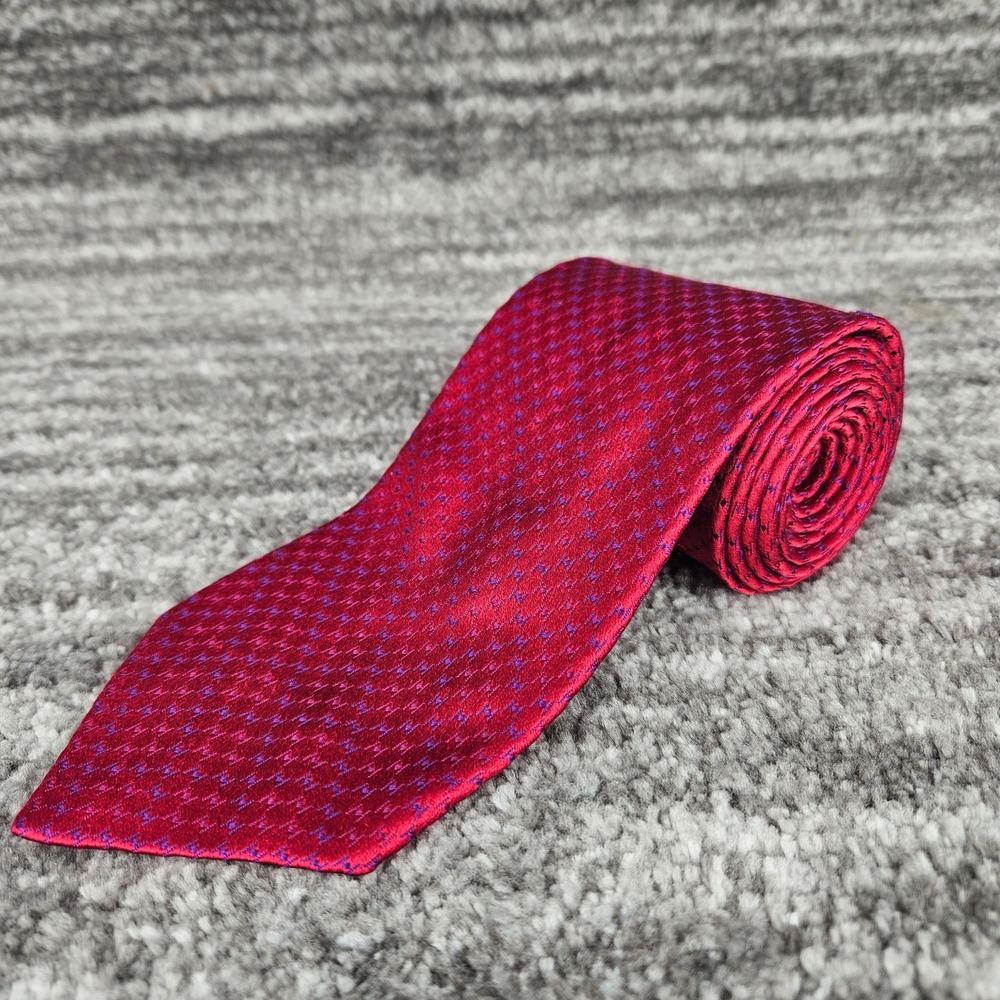 Dormeuil Red‎ Silk Necktie Men's Vintage Geometric Pattern Made Italy